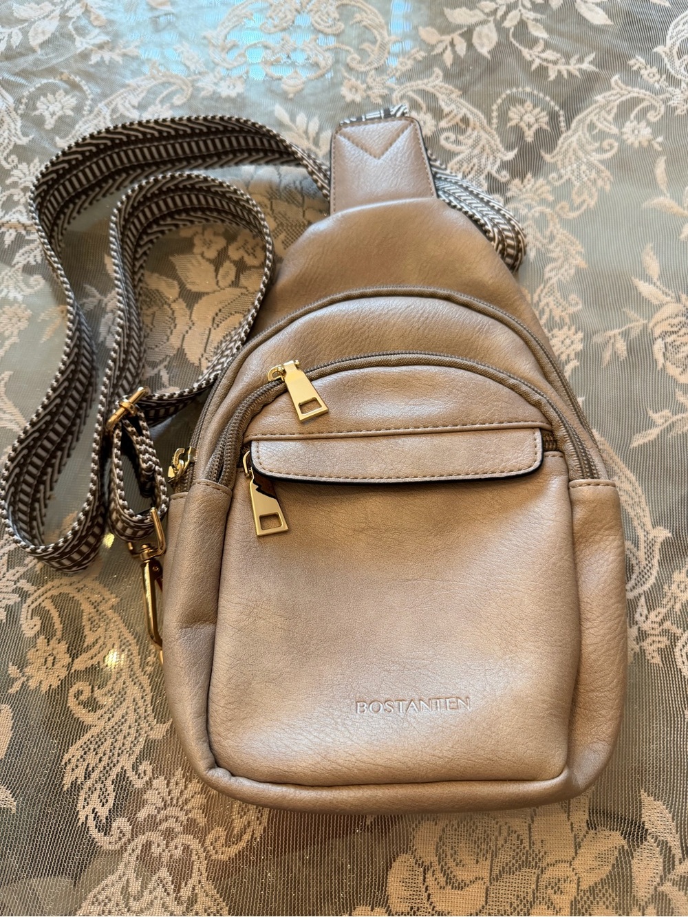 Bostantien Taupe Leather Crossbody Sling Bag
